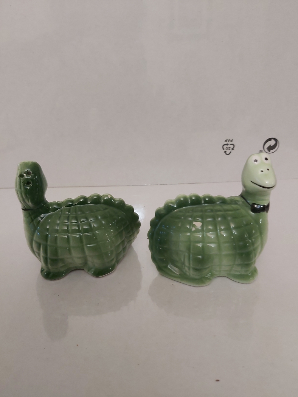 Green Ceramic Dinosaur Salt and Pepper Shakers - Retro Home Accent